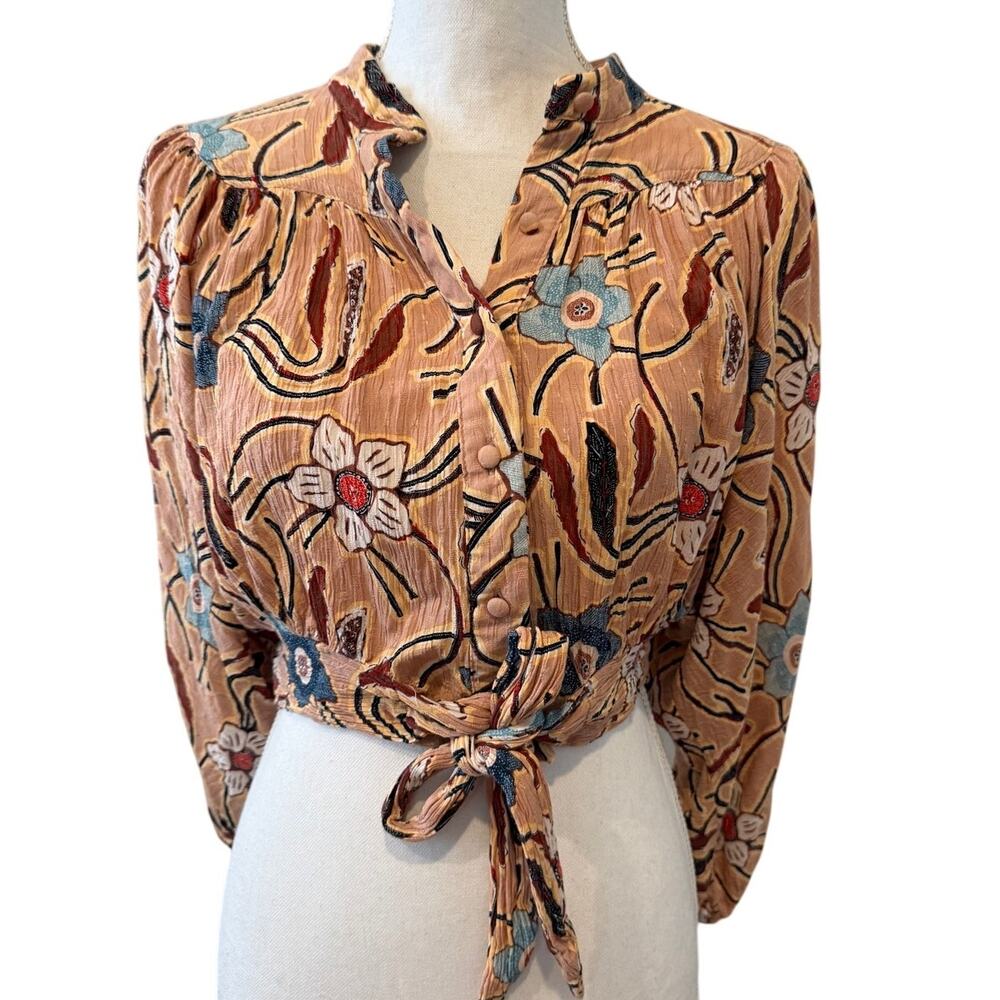Christian Siriano Cropped Boho Poets Top Floral Print M
